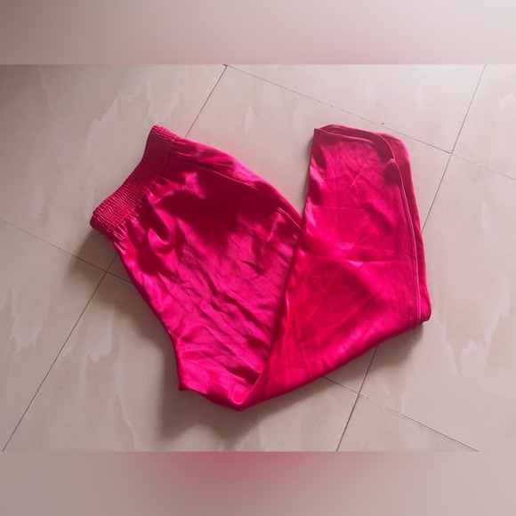 Zara Pink Magenta Elastic Waist Satin Split Hem Trousers Pants XXL hot pink - Picture 6 of 16